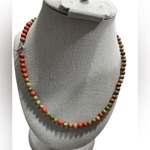 Vintage Unakite Beaded Art Deco Statement Necklace